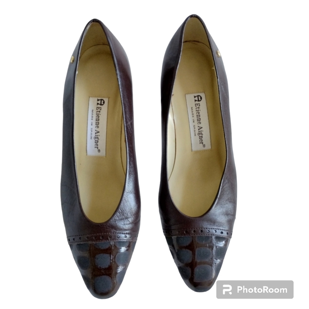 ETIENNE AIGNER Pumps Leather Upper Brown 7.5 Women's